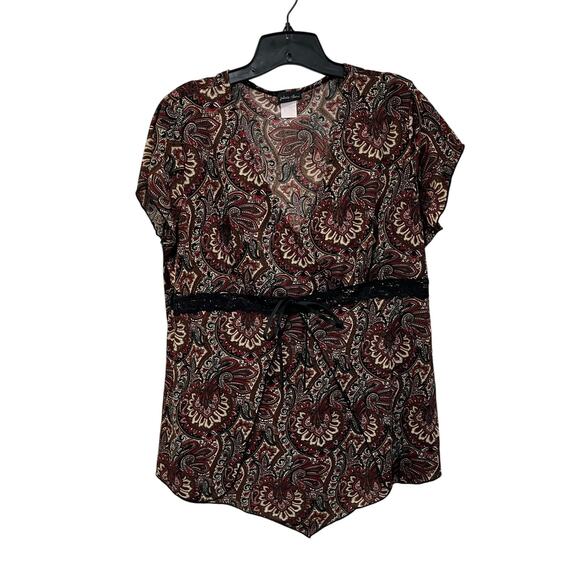 Y2K Julie’s Closet Paisley Lace Waist Tunic Top Size 2X Boho Asymmetrical - Picture 1 of 6